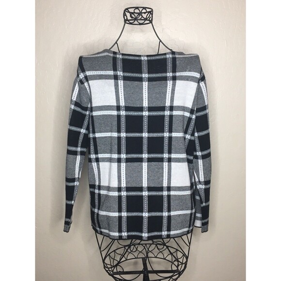 J. JILL Black White Plaid Windowpane Check Soft Knit Pullover Sweater Sz S - Picture 2 of 5